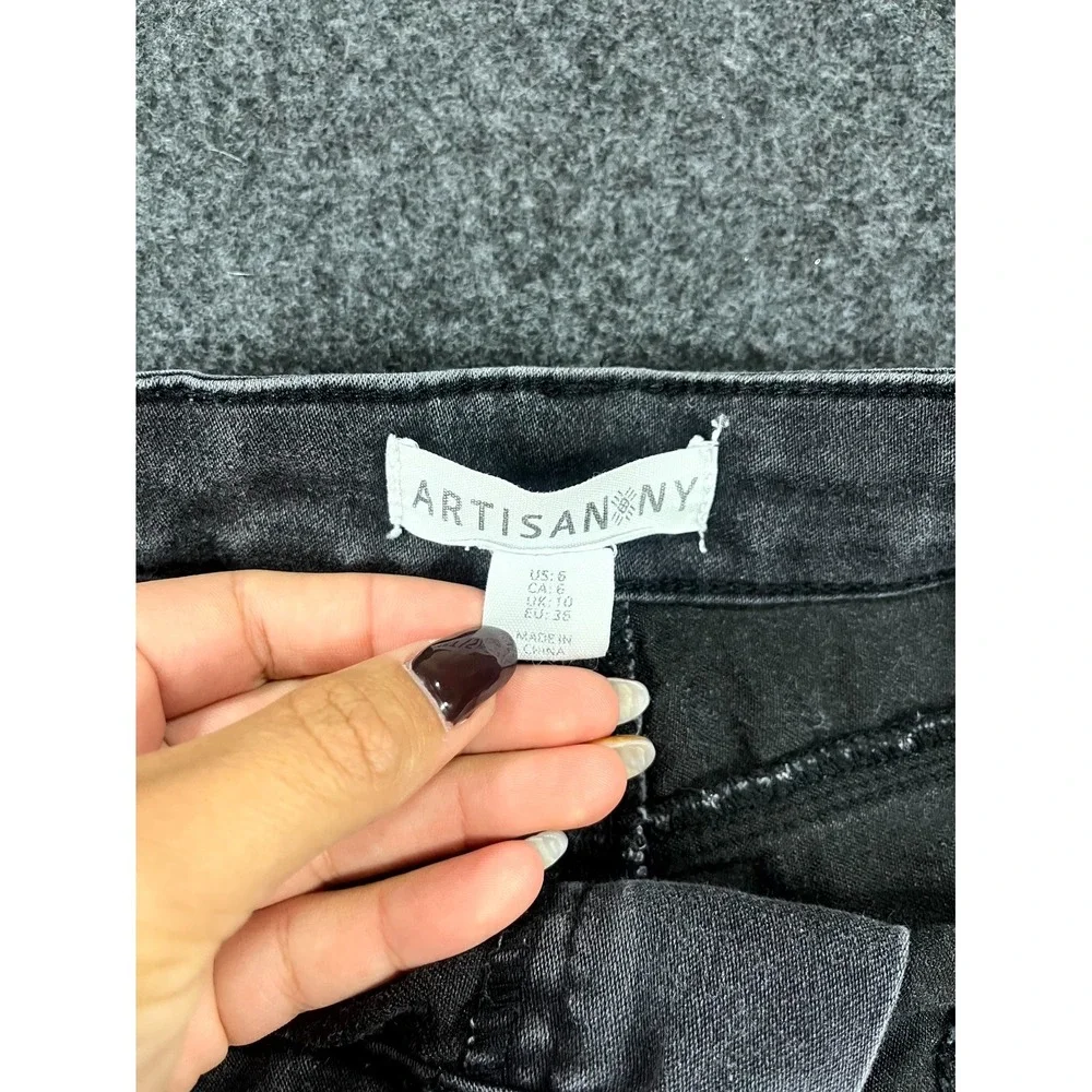 Artisan NY Shorts Women's 6 Black Denim Dark Wash Raw Hem High Rise Outdoor
